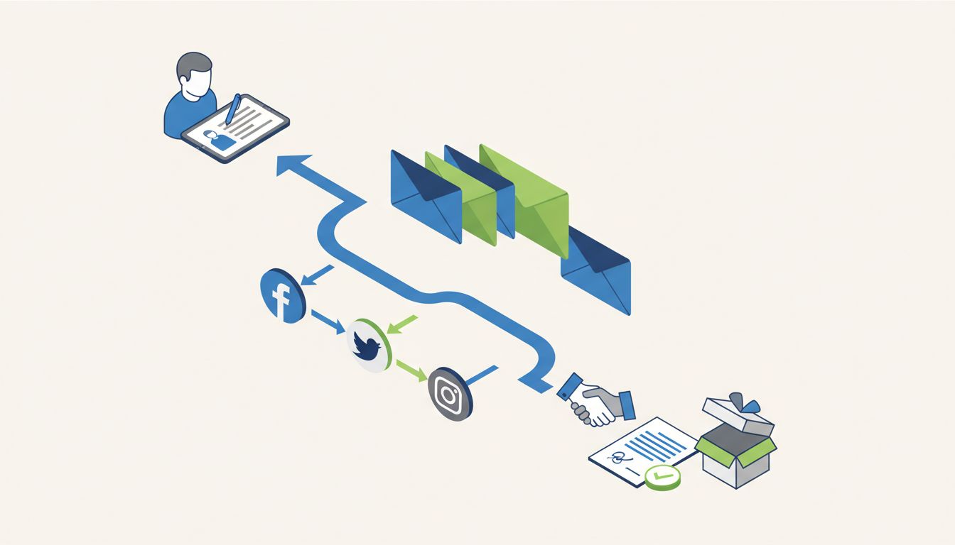 To visually represent the concepts discussed in the 'Marketing & Sales Automation Examples' section, such as lead nurturing, social media scheduling, and client onboarding.