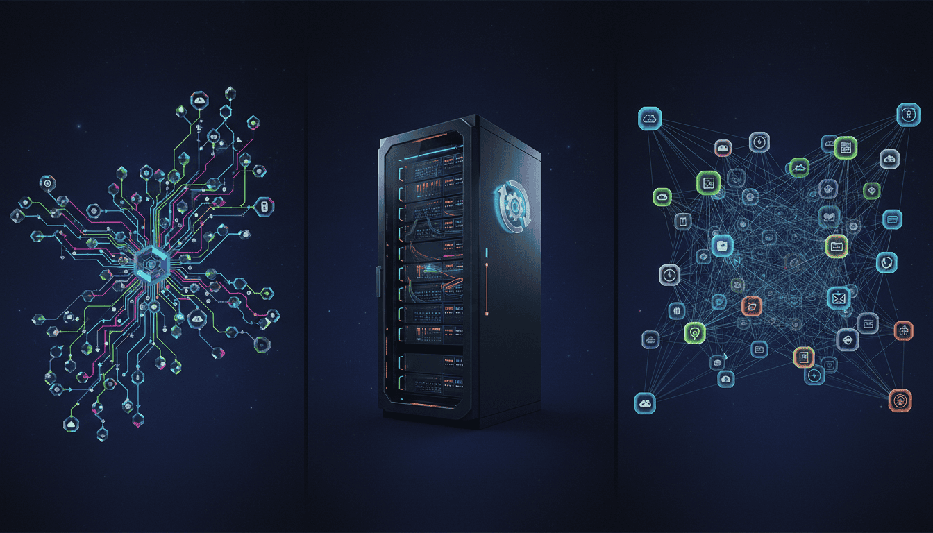 To provide a visual comparison of the three main automation platforms discussed—Make, n8n, and Zapier—by abstractly representing their core strengths.