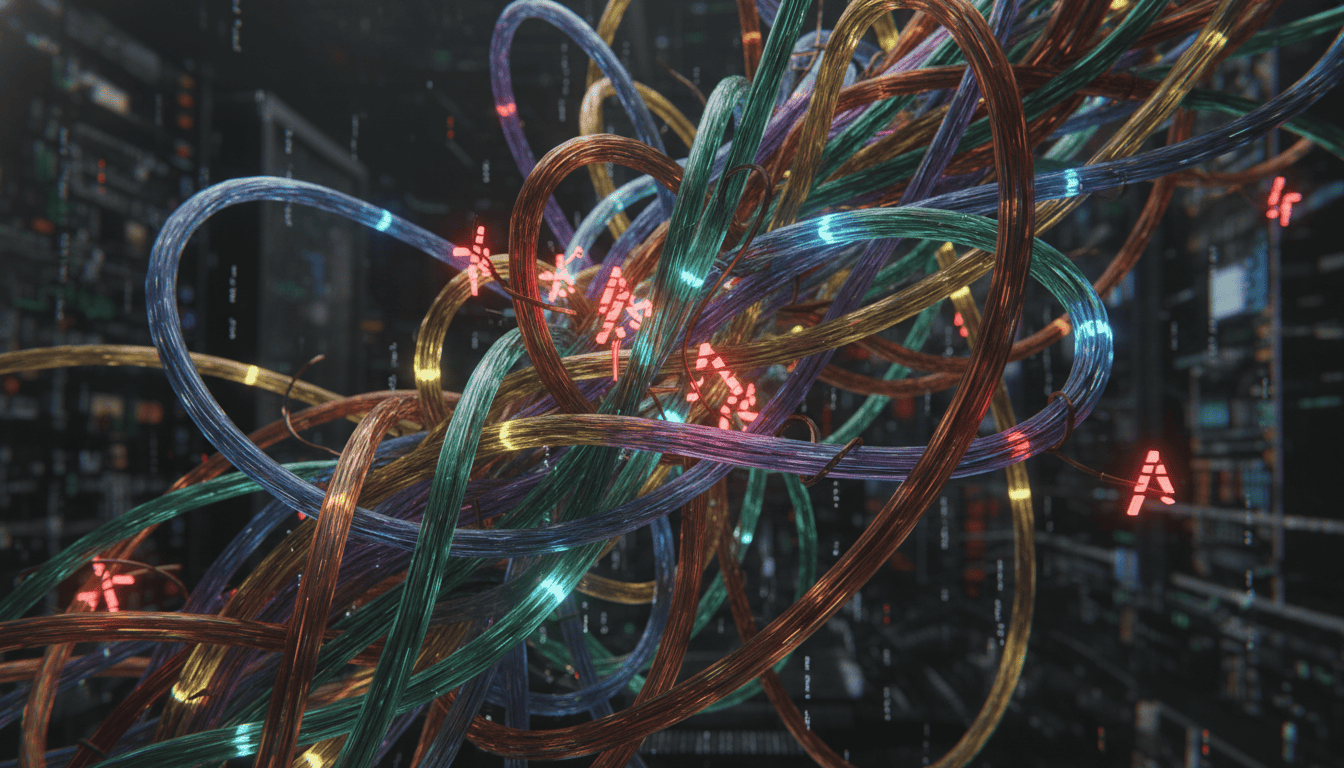 To visually represent the hidden dangers and complexity of the DIY approach, specifically the concept of fragile 'spaghetti' workflows mentioned in the article.